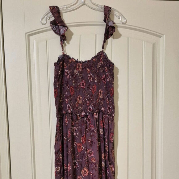 Charming Charlie Jumpsuit XL Wine Floral Boho Romance Front Slit Pant Romper - Picture 8 of 8